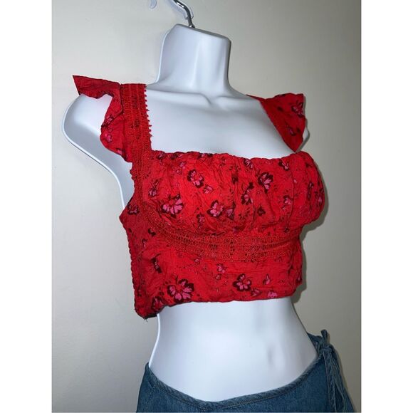 Free People Red Floral Cropped Cami Tank 6 - Picture 4 of 7